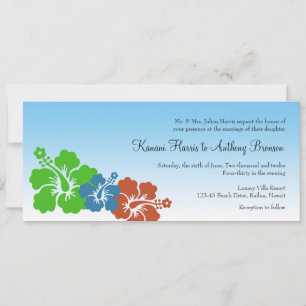 Invitation fleurs d'hibiscus hawaïens bleu vert mariage