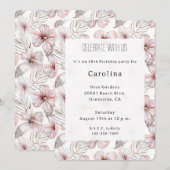 Invitation Fleurs d'Hibiscus Rose Anniversaire (Devant / Derrière)