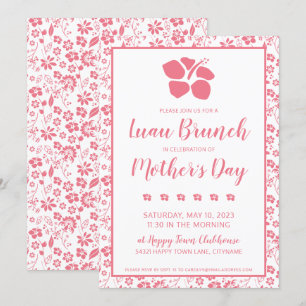 Invitation Fleurs d'Hibiscus rose Brunch Luau Fête des mères