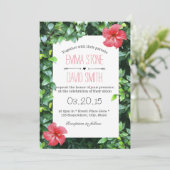 Invitation Fleurs d'Hibiscus rouge tropical Mariage hawaïen (Debout devant)
