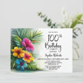 Invitation Fleurs d'Hibiscus Tropical pour les 100 ans (Debout devant)