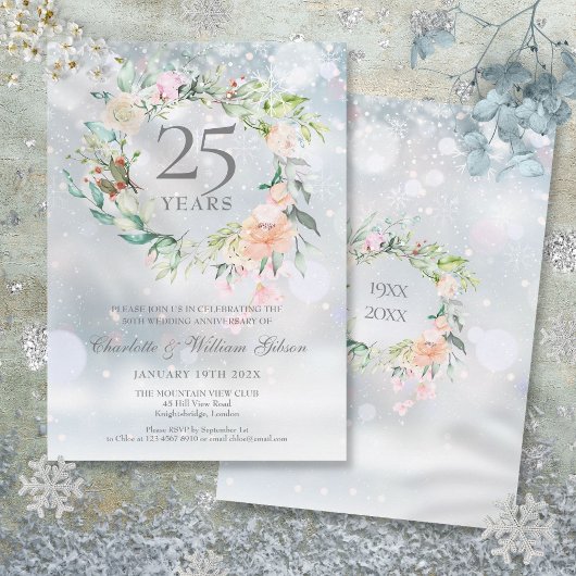 Invitation Fleurs d'hiver 25e anniversaire de mariage de arge