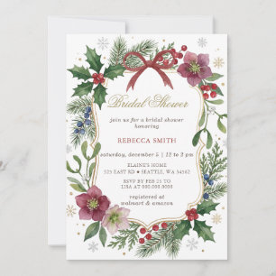 Invitation Fleurs d'hiver avec ruban rouge Noël Shower de mar
