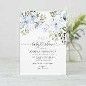 Invitation Fleurs d'hiver | Baby shower bleu (Debout devant)