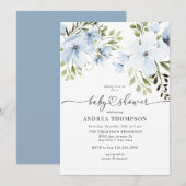 Invitation Fleurs d'hiver | Baby shower bleu (Devant / Derrière)
