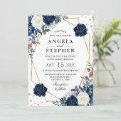 Invitation Fleurs d'hiver bleu et blanc Mariage de cadre d'or (Debout devant)