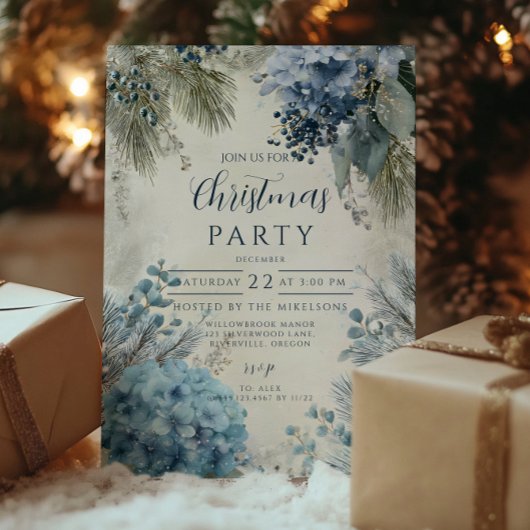 Invitation Fleurs d'hiver bleues de Noël