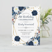 Invitation Fleurs d'hiver bleues et blanches Cadre Anniversai (Debout devant)