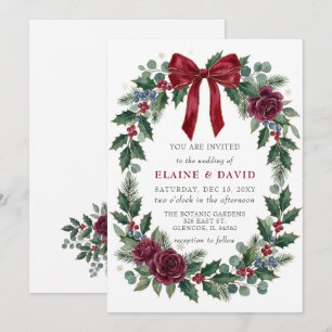Invitation Fleurs d'hiver de Noël avec ruban rouge pour maria