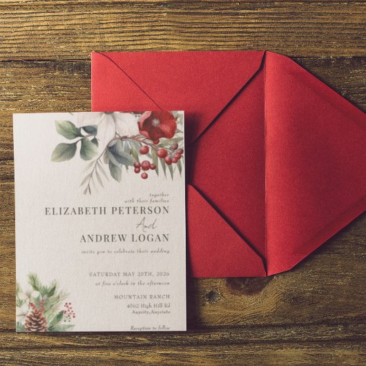 Invitation Fleurs d'hiver de Noël | Mariage de Noël