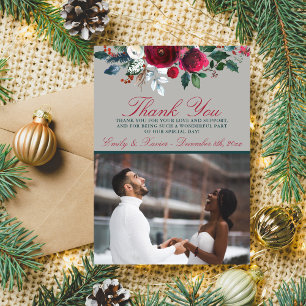 Invitation Fleurs d'hiver Fêtes de Noël Décembre Merci