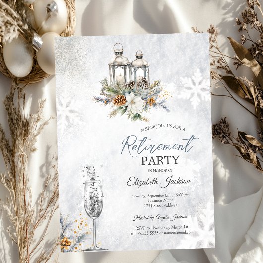 Invitation Fleurs d'hiver Lanterne Champagne Retraite