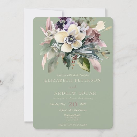 Invitation Fleurs d'hiver | Mariage de vacances (Devant)