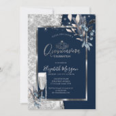 Invitation Fleurs d'hiver, perles de verre Marine bleu Quince (Devant)