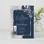 Invitation Fleurs d'hiver, perles de verre Marine bleu Quince (Debout devant)