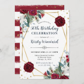 Invitation Fleurs d'hiver rouges et blanches Cadre 50e annive (Devant / Derrière)