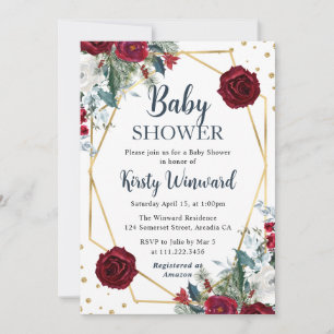 Invitation Fleurs d'hiver rouges et blanches Cadre Baby Showe