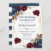 Invitation Fleurs d'hiver rouges et bleues Cadre 50e annivers (Devant / Derrière)