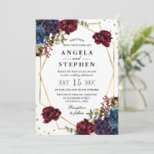 Invitation Fleurs d'hiver rouges et bleues Mariage de cadre d (Debout devant)