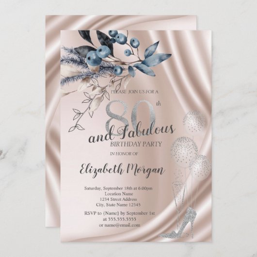 Invitation Fleurs d'hiver talons hauts, Ballons 80e anniversa (Devant / Derrière)