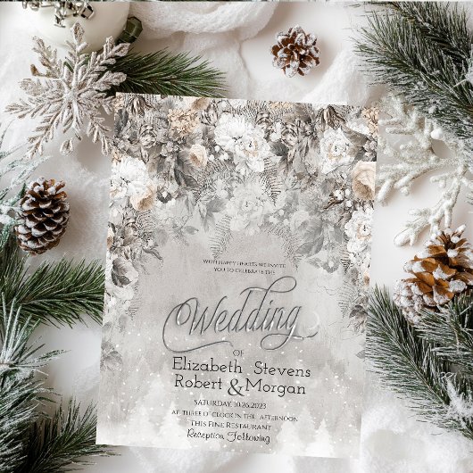 Invitation Fleurs d'hiver Wonderland Mariage