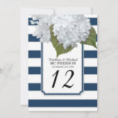 Invitation Fleurs d'hortensia blancs rayures larges navy (Dos)