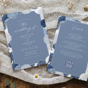 Invitation Fleurs d'Hortensia Bleu Poussiéreux Mariage Vintag