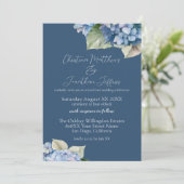 Invitation Fleurs d'hortensia bleues romantiques sur fond mar (Debout devant)