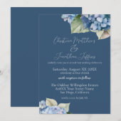 Invitation Fleurs d'hortensia bleues romantiques sur fond mar (Devant / Derrière)