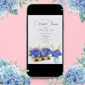 Invitation Fleurs d'Hydrange Bleue Boîte Vintage Éventail de