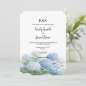 Invitation Fleurs d'Hydrangea Bleu Jardin Mariage Monogramme (Debout devant)