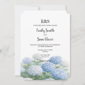 Invitation Fleurs d'Hydrangea Bleu Jardin Mariage Monogramme (Devant)