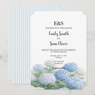 Invitation Fleurs d'Hydrangea Bleu Jardin Mariage Monogramme