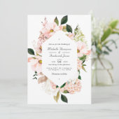 Invitation Fleurs d'hydrangea rose poudré Code QR RSVP Mariag (Debout devant)