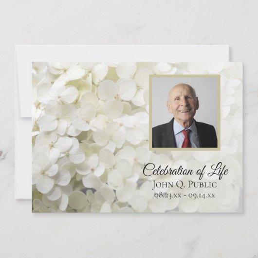 Invitation Fleurs d'Hydrangée Blanche Célébration de la vie (Devant)