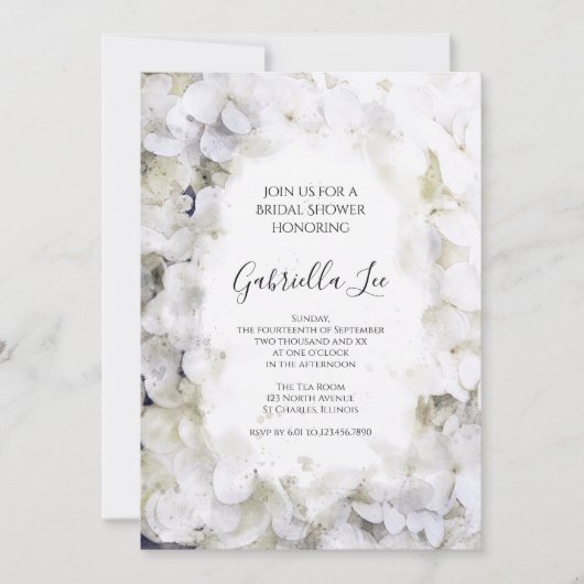 Invitation Fleurs d'hydrangée blanche Fête des mariées d'aqua (Devant)