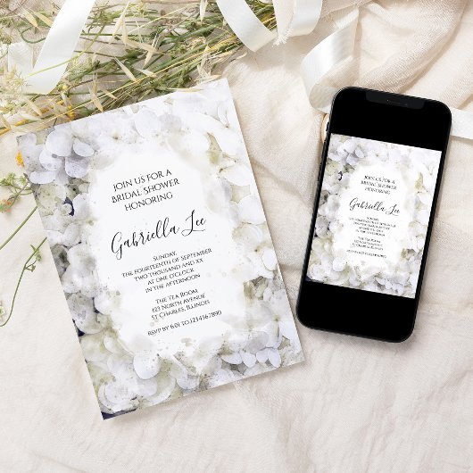 Invitation Fleurs d'hydrangée blanche Fête des mariées d'aqua