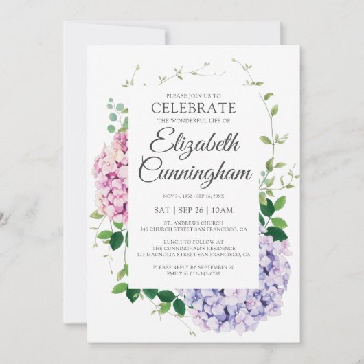 Invitation Fleurs d'Hydrangée Feuillage Woodsy Mémorial moder (Devant)