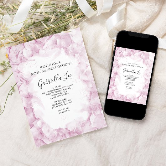 Invitation Fleurs d'Hydrangée rose Fête des mariées d'aquarel