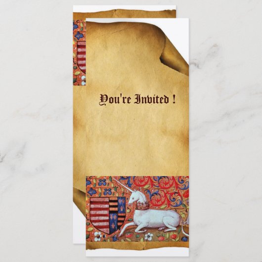 INVITATION FLEURS D'IMAGINAIRE MÉDIÉVAL UNICORN, PARCHEMENT F (Devant / Derrière)