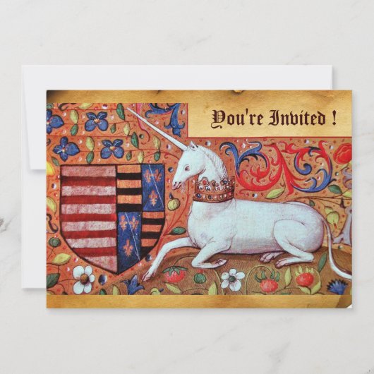 INVITATION FLEURS D'IMAGINAIRE MÉDIÉVAL UNICORN, PARCHEMENT F (Devant)