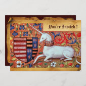 INVITATION FLEURS D'IMAGINAIRE MÉDIÉVAL UNICORN, PARCHEMENT F (Devant / Derrière)