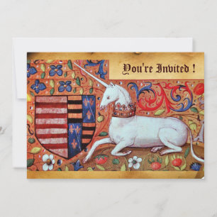 INVITATION FLEURS D'IMAGINAIRE MÉDIÉVAL UNICORN, PARCHEMENT F