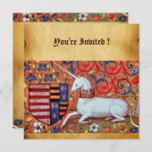 INVITATION FLEURS D'IMAGINAIRE MÉDIÉVAL UNICORN, PARCHEMENT F (Devant / Derrière)