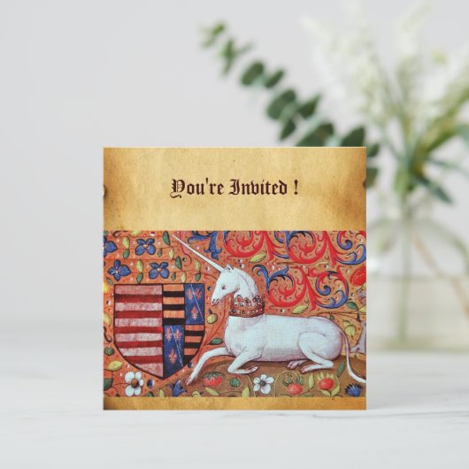 INVITATION FLEURS D'IMAGINAIRE MÉDIÉVAL UNICORN, PARCHEMENT F (Debout devant)