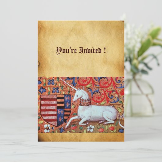 INVITATION FLEURS D'IMAGINAIRE MÉDIÉVAL UNICORN, PARCHEMENT F (Debout devant)