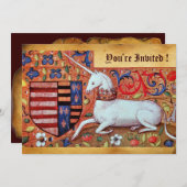 INVITATION FLEURS D'IMAGINAIRE MÉDIÉVAL UNICORN, PARCHEMENT F (Devant / Derrière)