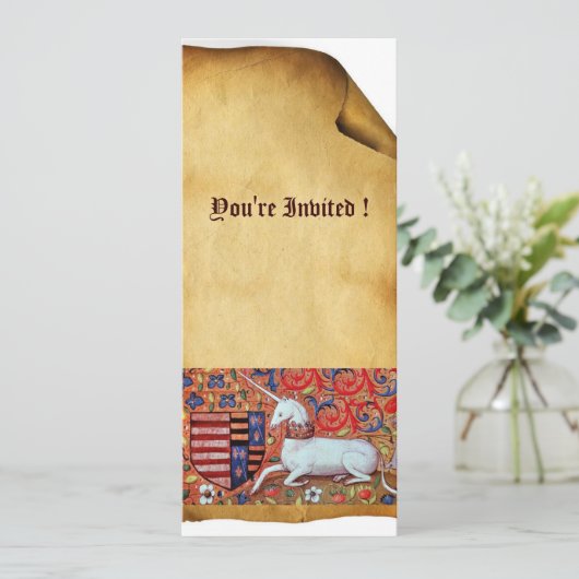 INVITATION FLEURS D'IMAGINAIRE MÉDIÉVAL UNICORN, PARCHEMENT F (Debout devant)