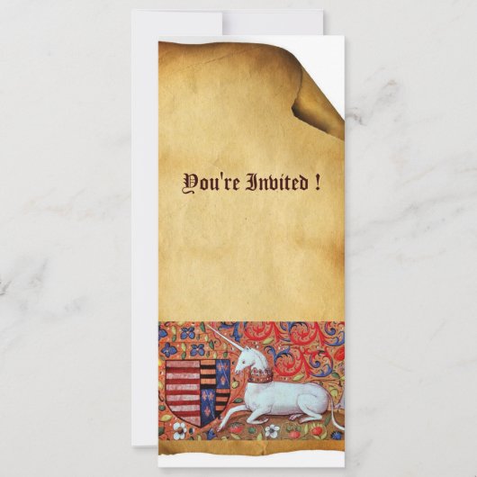 INVITATION FLEURS D'IMAGINAIRE MÉDIÉVAL UNICORN, PARCHEMENT F (Devant)