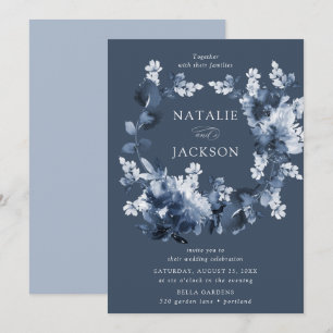 Invitation Fleurs d'Indigo Abstraites Mariage